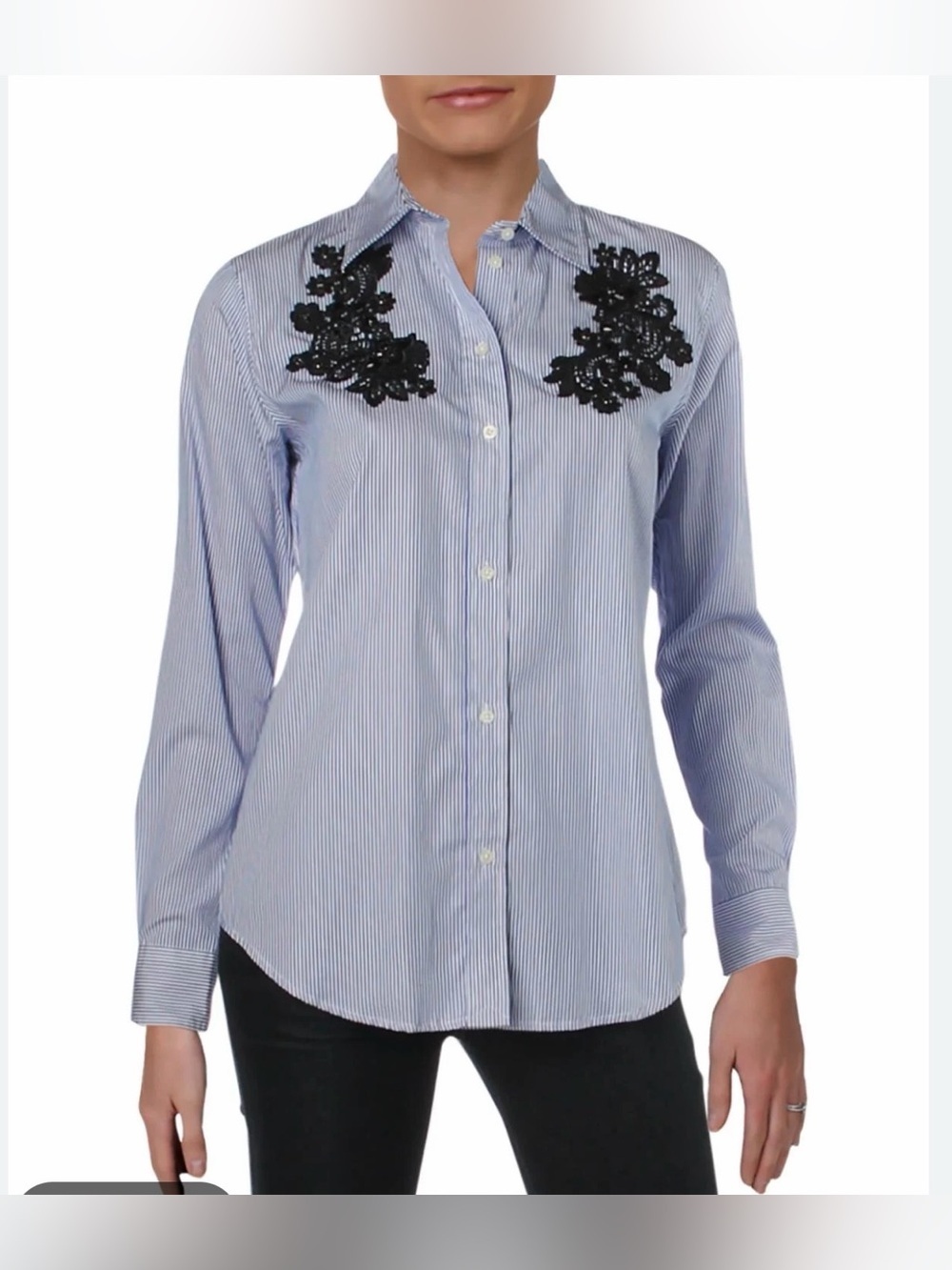 Lauren Ralph Lauren Womens Jamelko Lace-Patch Floral Print Button-Down Top 2X